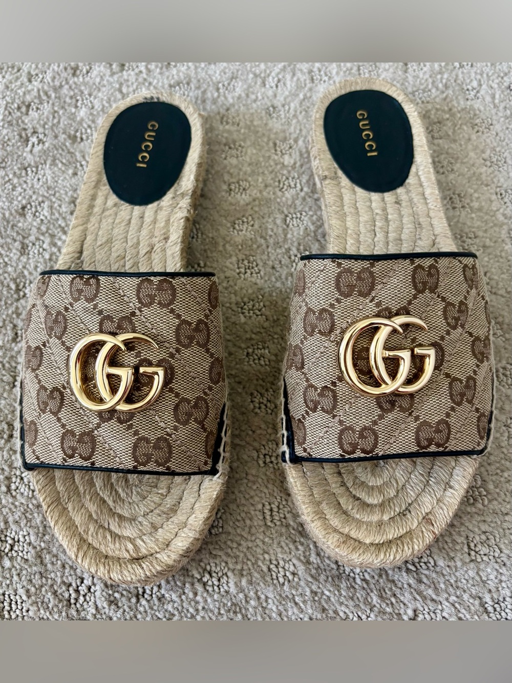 Gucci Pilar Original GG Canvas Espadrille Slide Sandal Sz 38 1/2 Eur - 7 1/2 U.S - Picture 2 of 14